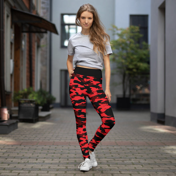 Red Camouflage Yoga Leggings for Women High Waisted Full Length Camo  Pattern Print Workout Pants Perfect for Running, Crossfit & Athleisure 